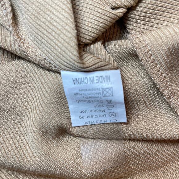 EARTHY BOHO HIPPIE MOD BOUTIQUE VNECK HIGH LOW RIBBED DRESS TAN M - Picture 6 of 8